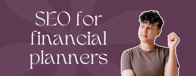 Marketing by Rocio founder posing next to words, "SEO for financial planners"