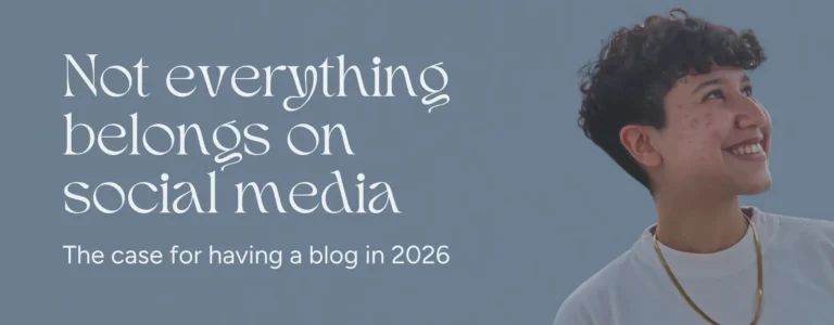 Marketing by Rocio founder right next to the words "Not everything belongs in social media: The case for having a blog in 206"