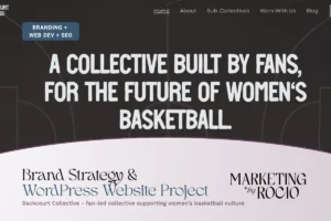 Backcourt Collective website homepage with Marketing by Rocio branding for a brand strategy and WordPress website project.