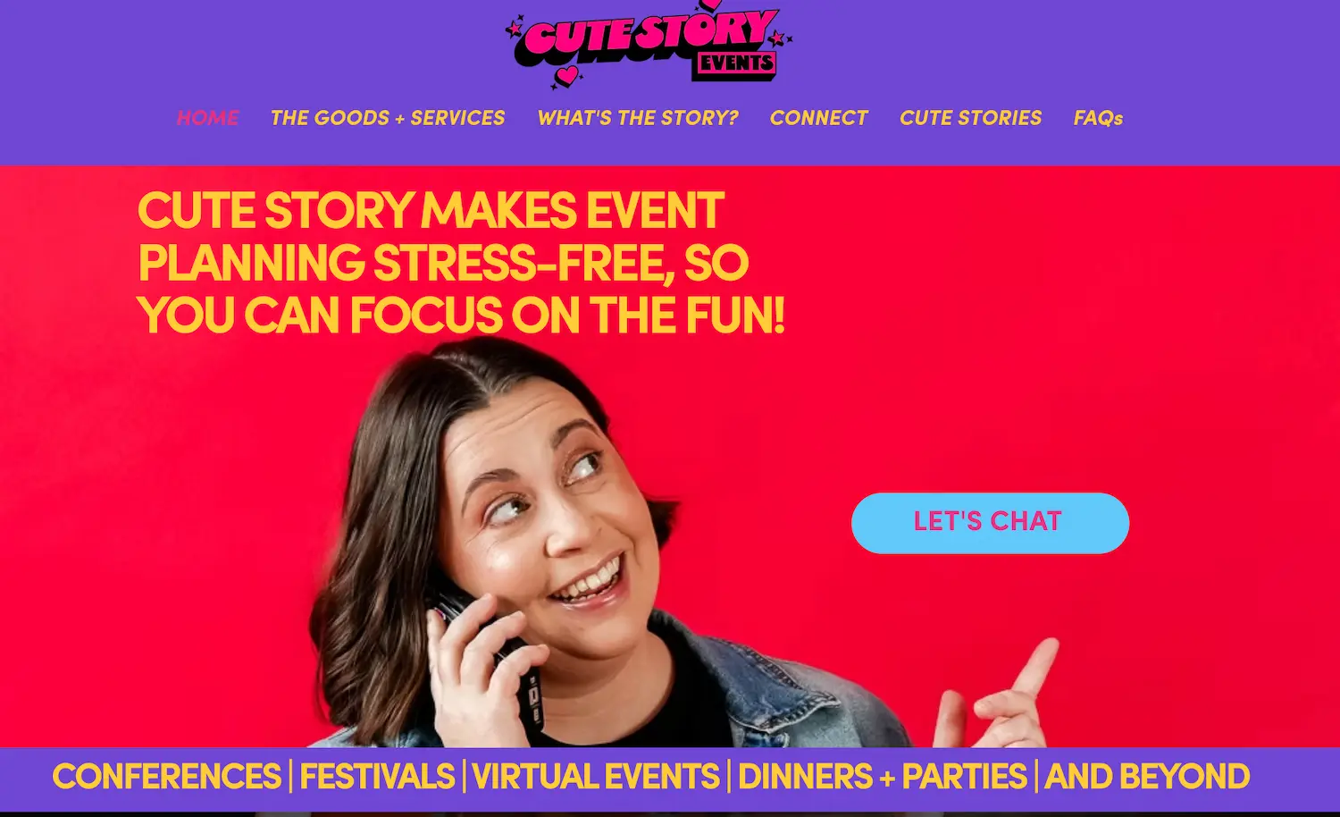 Cute Story Events' previous website showing inaccessible colors.