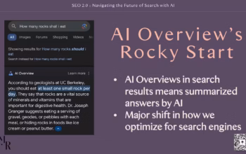 AI Overview’s Rocky Start: A lighthearted look at AI-generated search results and what they mean for trust and optimization strategies. Slide showing an AI Overview from Google Search suggesting a user eat rocks, used humorously to demonstrate AI hallucinations
