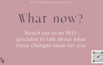 What now? If AI is shaking up your SEO strategy, don’t go it alone. I help LGBTQ+ entrepreneurs and small businesses decode what’s changing—so you can stay visible and in control. Reach out via the QR code or contact me. Slide with the title ‘What now?’ encouraging viewers to connect with an SEO expert to understand how AI is impacting search engine visibility. Soft rose gradient background, with Marketing by Rocio logo and QR code for contact.