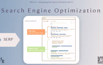 Breaking down the SERP: Rocio explained how SEO fits into both paid and organic strategies, using clear visual comparisons for beginners and pros alike. Slide titled “Search Engine Optimization,” with a visual of a Google search results page showing paid ads vs. organic listings.