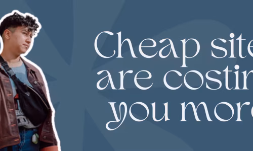 Rocio Sanchez of Marketing by Rocio poses right next to the words, "Cheap sites are costing you more"