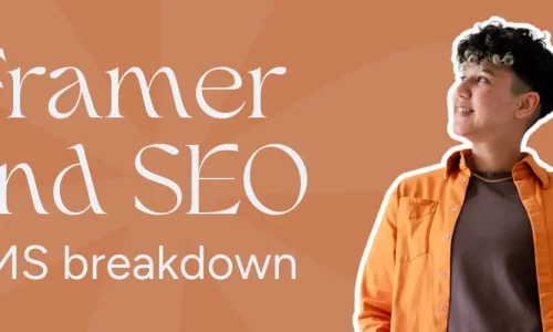 Marketing by Rocio founder posing next words "Framer and SEO CMS breakdown"