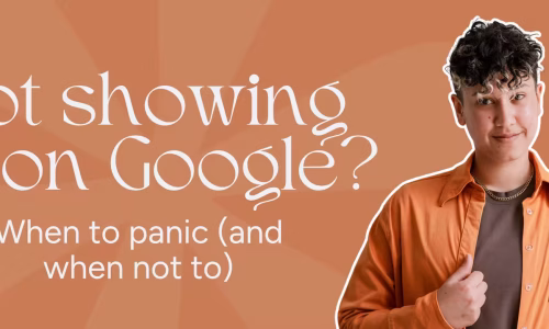 Marketing by Rocio founder posing next to words, "Not showing up on Google? When to panic (and when not to)"