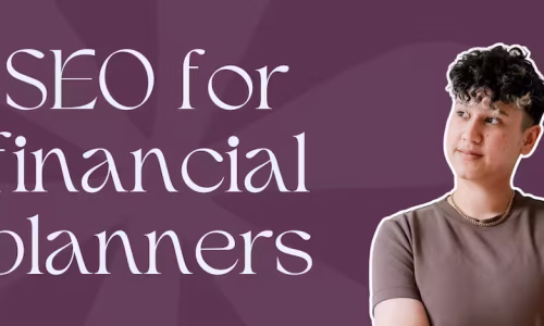 Marketing by Rocio founder posing next to words, "SEO for financial planners"
