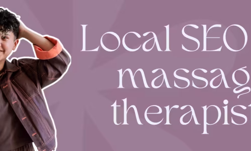 Marketing by Rocio founder posing next to words, "Local SEO for massage therapists"