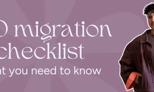 Marketing by Rocio founder posing next to words, "SEO migration checklist: What you need to know"