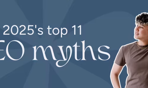 Marketing by Rocio founder posing next to the words, "2025's top 11 SEO myths"