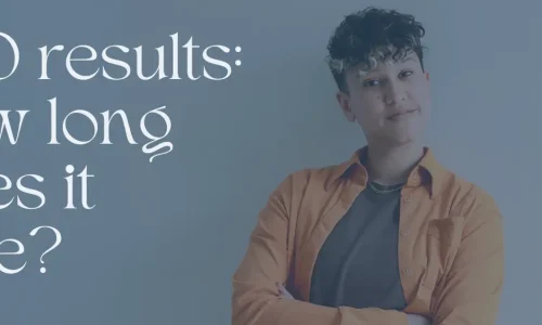 Marketing by Rocio founder posing next to words, "SEO results: how long does it take?"