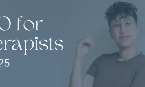 Marketing by Rocio founder posing next to words "SEO for therapists in 2025"