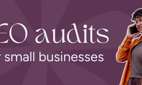 Marketing by Rocio posing next to the words “SEO audits for small businesses.”