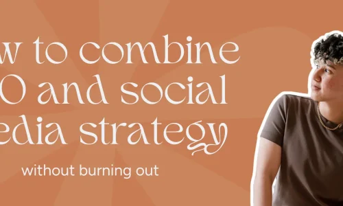 Marketing by Rocio founder posing right next to words, "How to combine SEO and social media strategy without burning out"