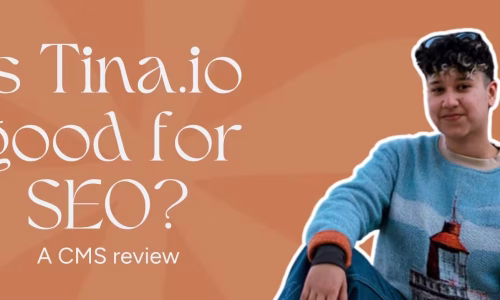 Marketing by Rocio founder posing next to words, "Is Tina.Io good for SEO? A CMS review"