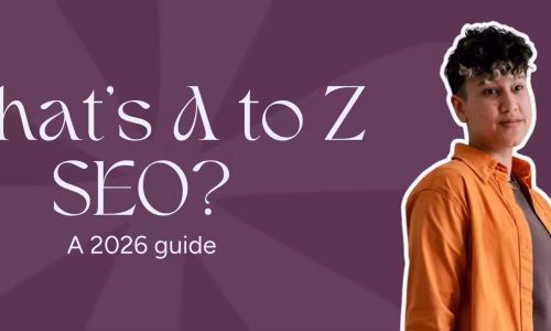 Marketing by Rocio founder posing right next to words, "What's A to Z SEO?: A 2026 guide"