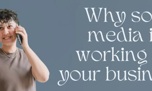 Marketing by Rocio founder Rocio Sanchez posing right next to the words "Why social media isn't working for your business"